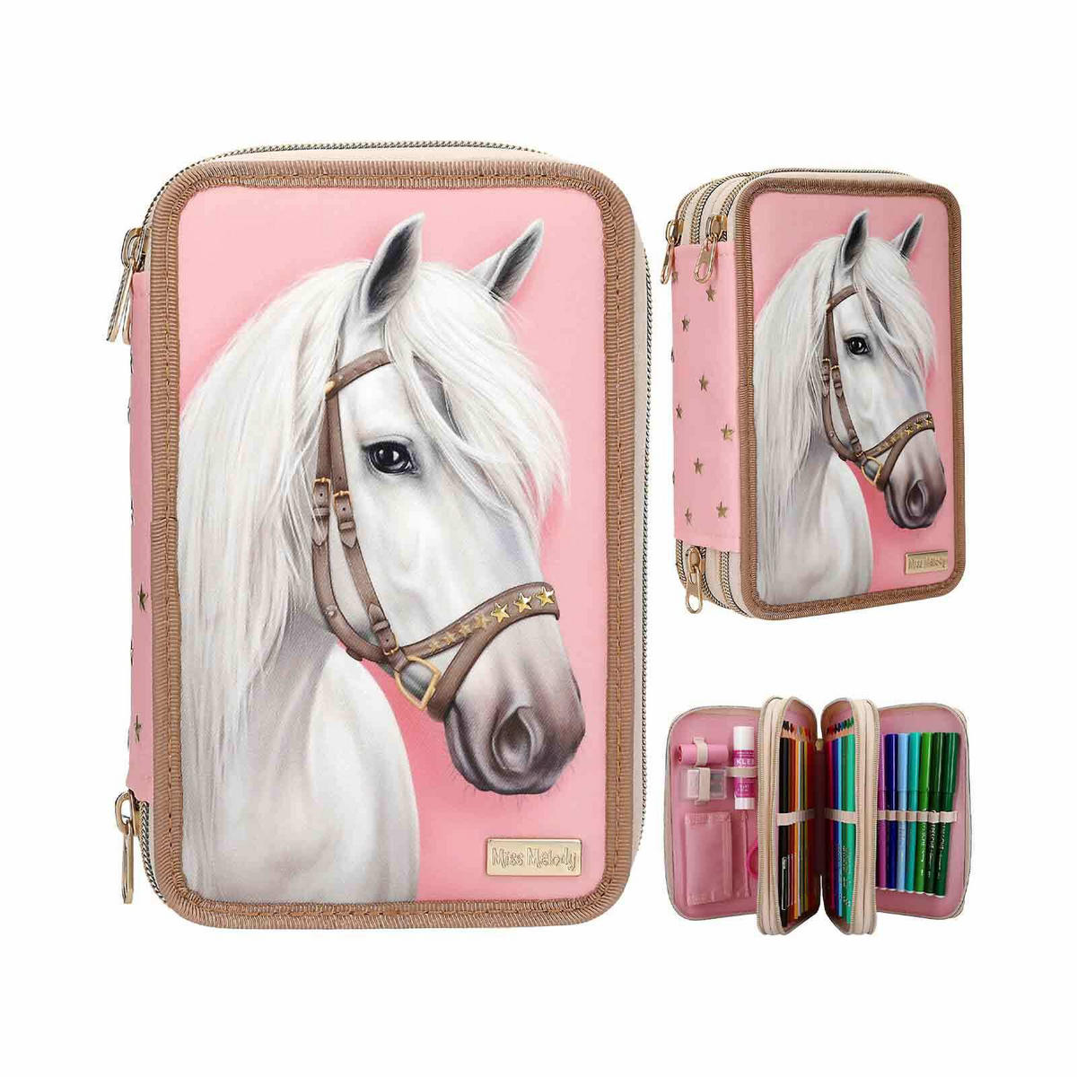 3-FACH FEDERTASCHE CLASSIC INKL. STIFTE Miss Melody rosa 7,5 x 13 x 20 cm - Rosa, Kunststoff (13/20/7.5cm) - Depesche Germany