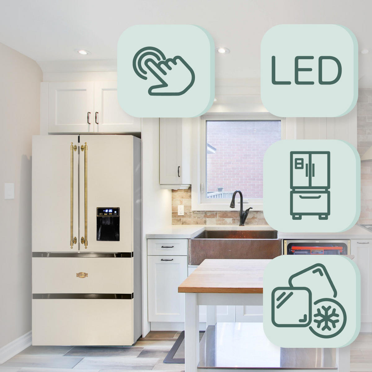 SIDE-BY-SIDE-RETRO-KÜHLSCHRANK KS 80425 ElfEm, Elfenbein, No Frost 506 L - Beige, Metall (83.6/183/70.6cm) - Kaiser Küchengeräte