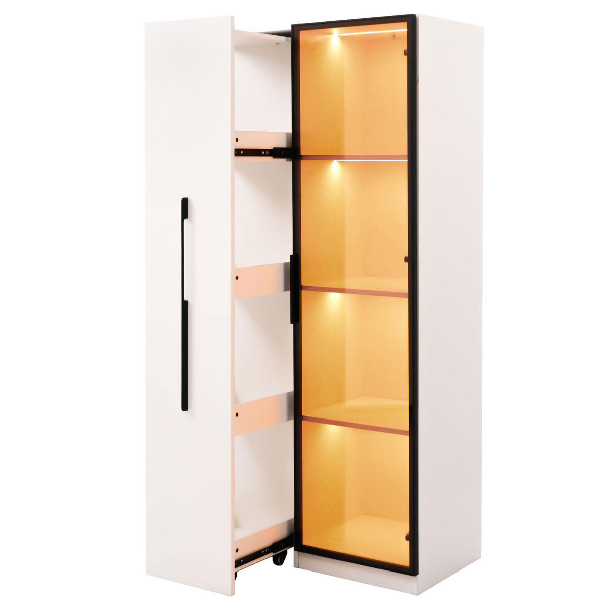 VITRINE 70/40/160 cm aus MDF mit ausziehbarem Bücherregal und LED-Beleuchtung Weiß - Weiß, Holzwerkstoff (70/160/40cm) - Modenvie
