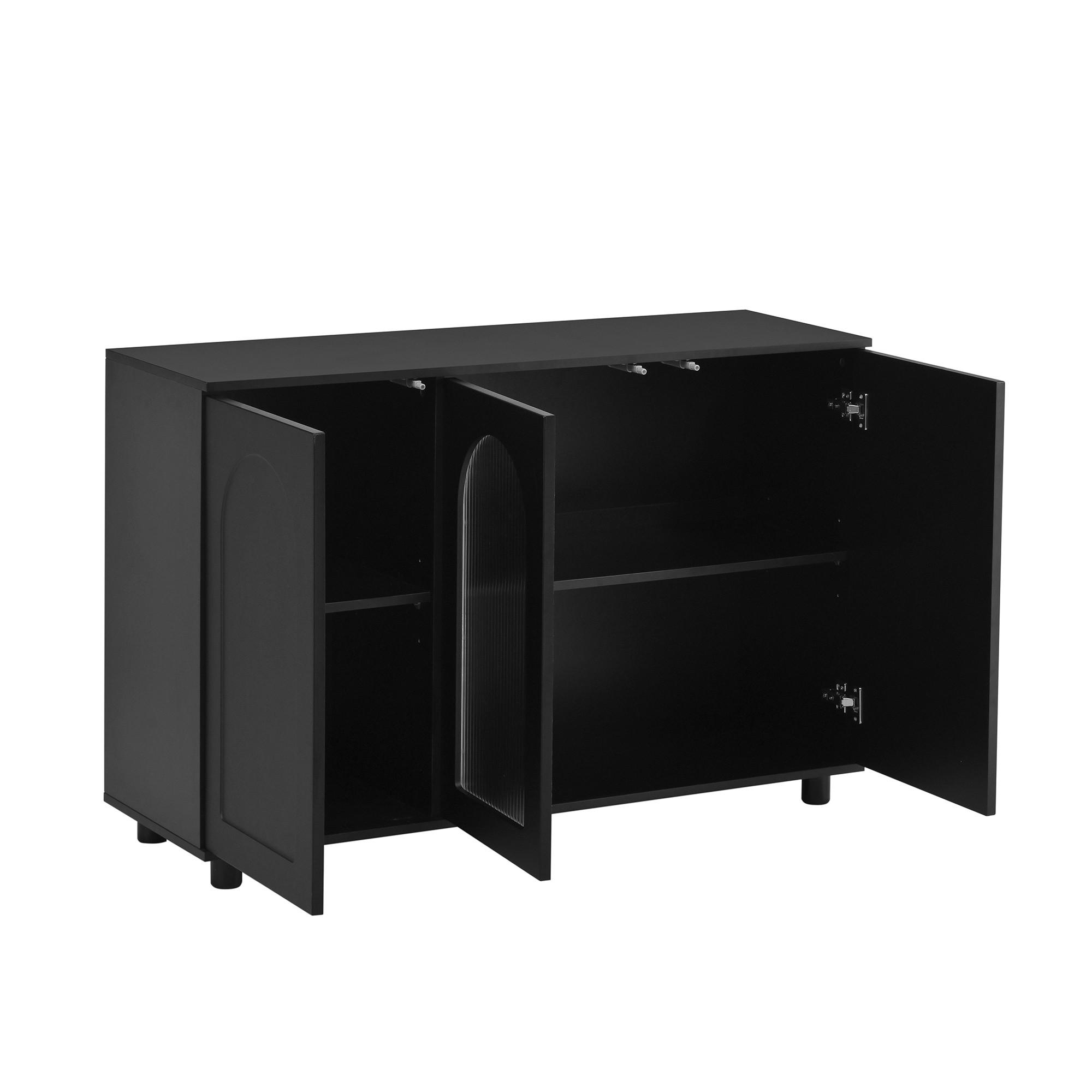 SIDEBOARD in Schwarz mit 3 Türen & Glaseinsatz – griffloses Design - Schwarz, Holzwerkstoff (120/78.5/40cm) - BEAOK