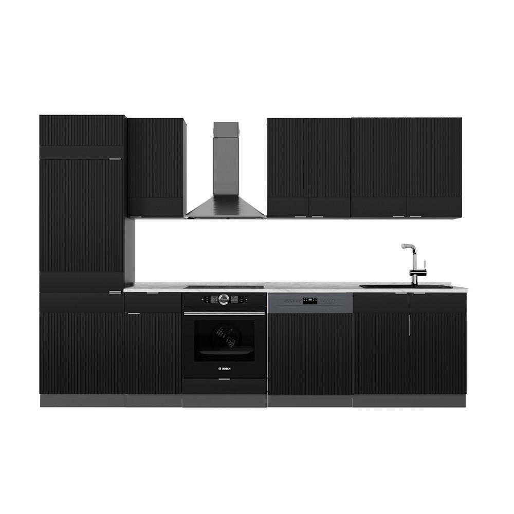 KÜCHENZEILE Fame-Line, Schwarz gestreift/Anthrazit, 300 cm, AP Marmor - Anthrazit/Schwarz, Holzwerkstoff (300/81.6/60cm) - Vicco