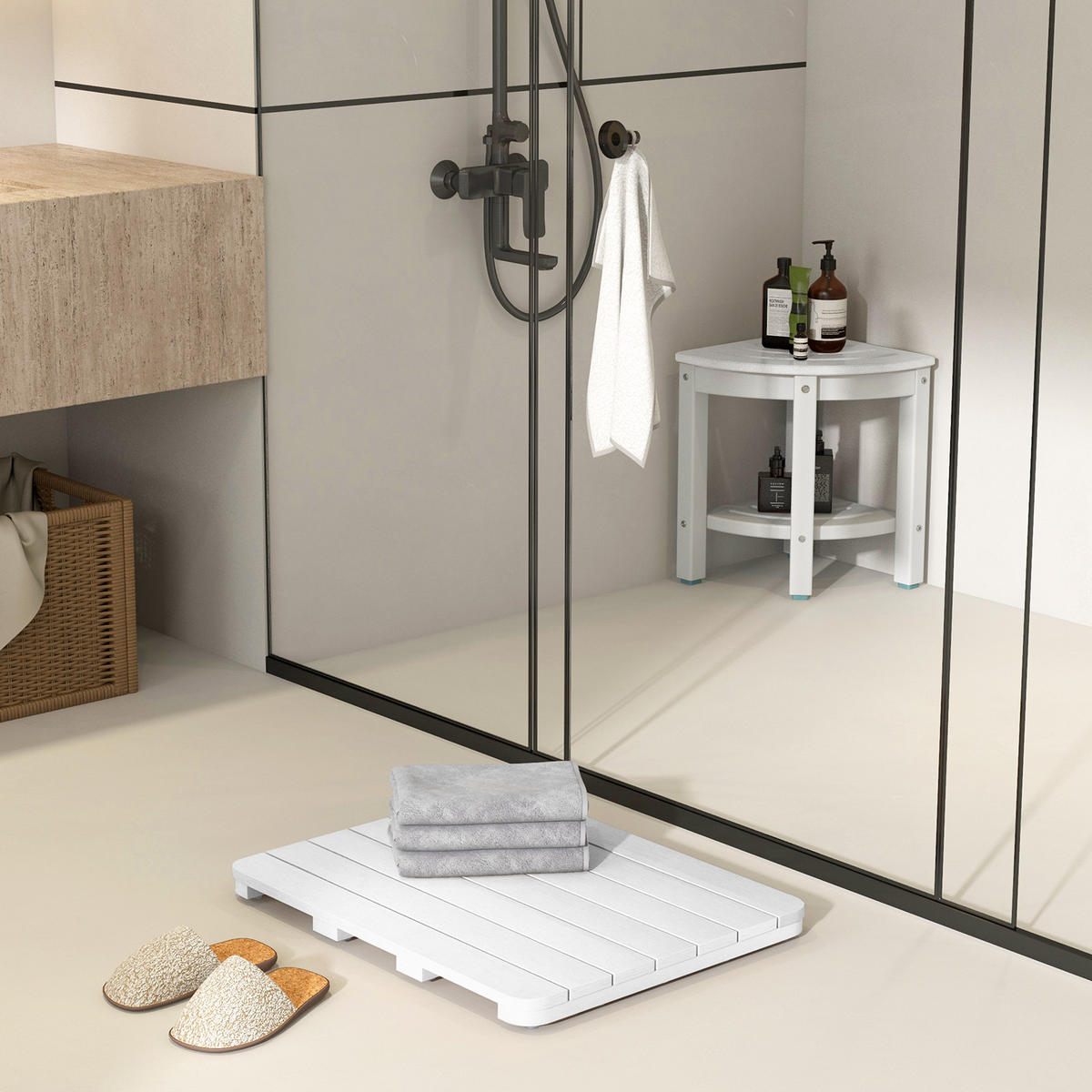 BADEMATTE Weiß - Weiß, Kunststoff (48/60cm) - COSTWAY