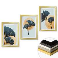 WANDBILDER 3er Set - 20x30 cm Goldrahmen - Ginkgoblätter, heller Hintergrund - Goldfarben, Kunststoff (20/30cm) - ArtPrintCave