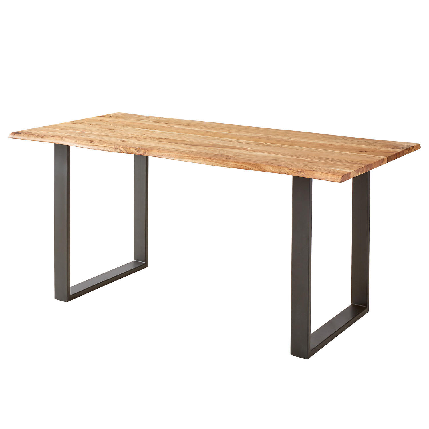 ESSTISCH mit Massivholzplatte - Akazie massiv / Eisen - Schwarz/Braun, Holz/Metall (90/180/76cm) - home24