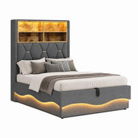 KINDERBETT mit Stauraum und LED 90x200 cm Leinen Grau - Grau, Metall (90/200cm) - Meubliv