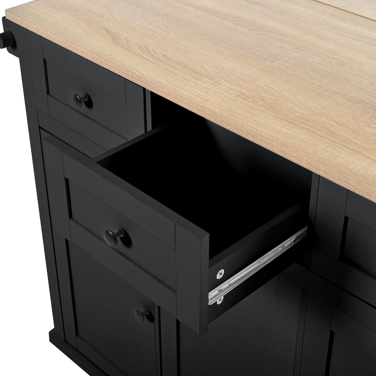 KÜCHENINSEL 112x46.2-76.2x92.7 cm Schwarz mit Ausziehplatte & Mülleimer-Fach - Schwarz, Holzwerkstoff (112/92.7/76.2cm) - Modfu