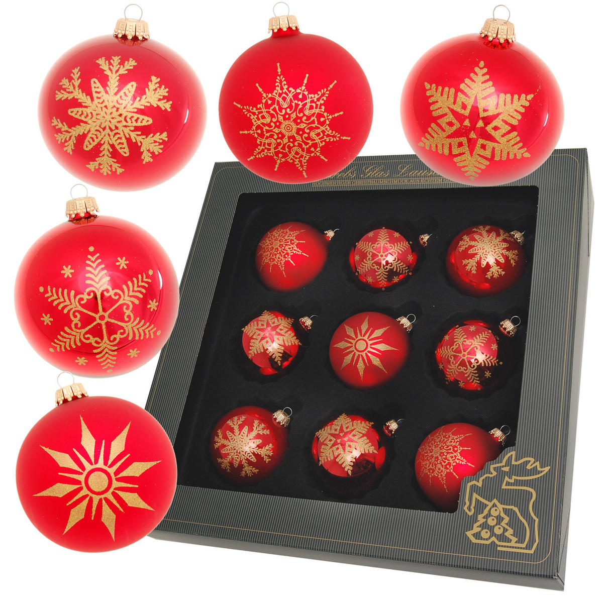 CHRISTBAUMKUGELN Set Schneeflocke Rot 8cm (Glas / 9 Stk.) - Rot, Glas (8/8/8cm) - Krebs Glas Lauscha