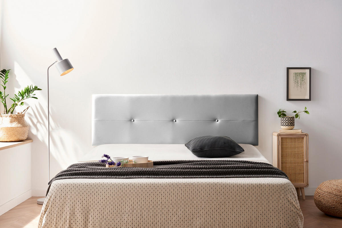 Kopfteil gepolstert NAPOLI Kunstleder 160x50x5 cm - Silber - Moonia - Silberfarben, Holz (160/5/50cm)