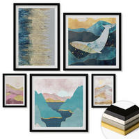 WANDBILDER 5er-Set - 50x50 cm & 20x30 cm & 40x60 cm Schwarzer Rahmen - Abstrakte Berge Sonne - Schwarz, Kunststoff (40/60cm) - ArtPrintCave