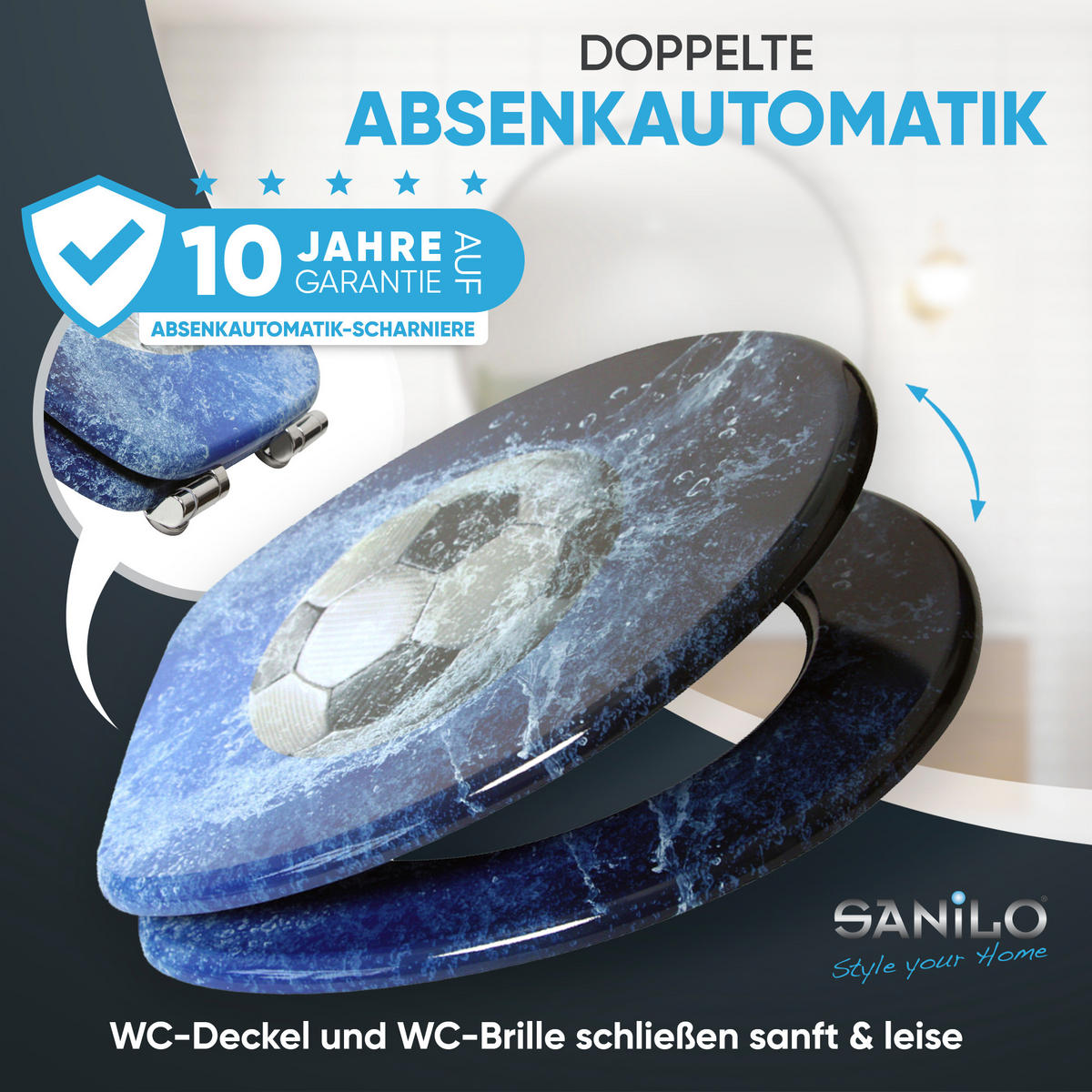 WC-SITZ mit Absenkautomatik Soccer - Blau, Holzwerkstoff (38/6/47cm) - Sanilo