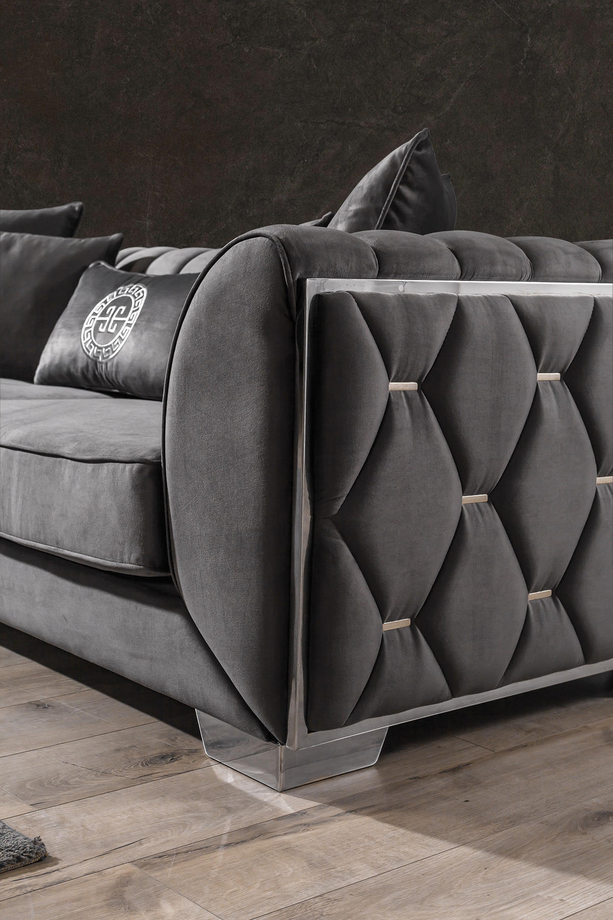 2 Sitzer SOFA Casablanca Samt Grau - Grau, Textil/Metall (210/75/95cm) - Villa Möbel