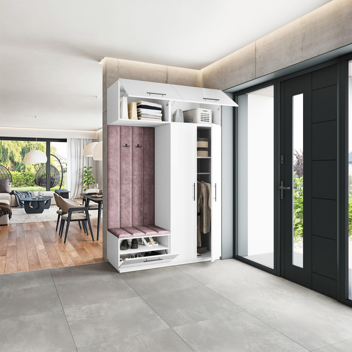 GARDEROBENSCHRANK REMA 150/240/60 cm Modern Garderobe-Set Weiß - Lila/Weiß, Holzwerkstoff (150/240/60cm) - MASSENO