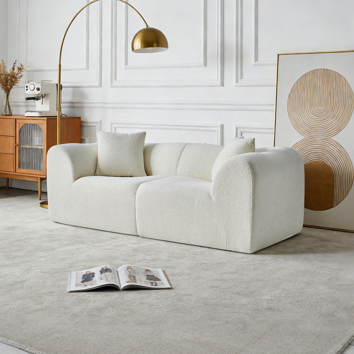 2-SITZER Sofa Samt mit 2 Kissen 193/87/67 cm Beige - Beige, Textil (87/67/193cm) - Redom