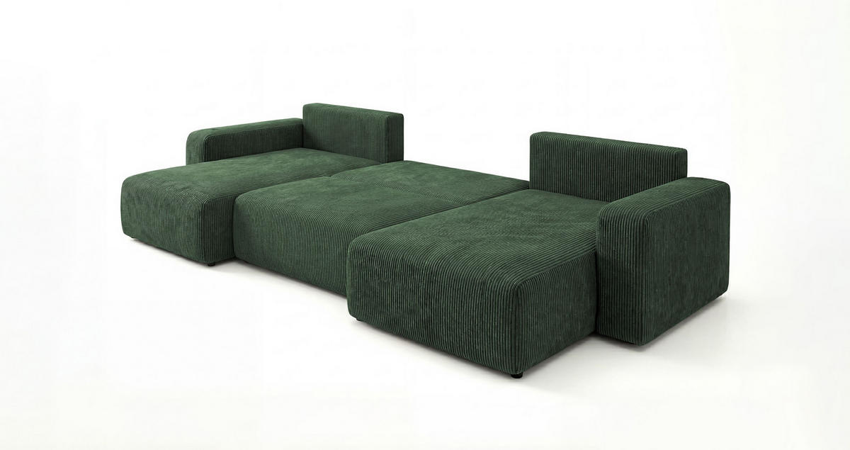 SEDACÍ souprava BERLIN tvar U zelená manšestr Poso 14 - funkce spaní, úložný prostor - zelená barva, textil (385/86/185cm) - Cornero