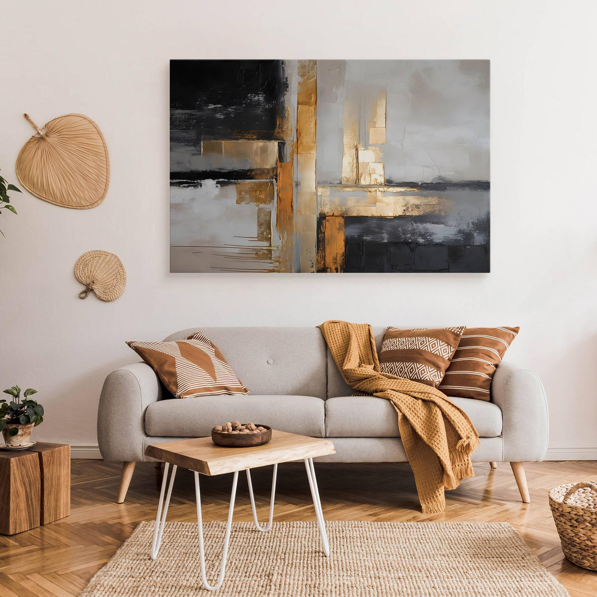 LEINWANDBILD Abstraktion Moderne Kunst Glamour 120/80 cm - Beige/Schwarz, Textil (120/80cm) - Muralo