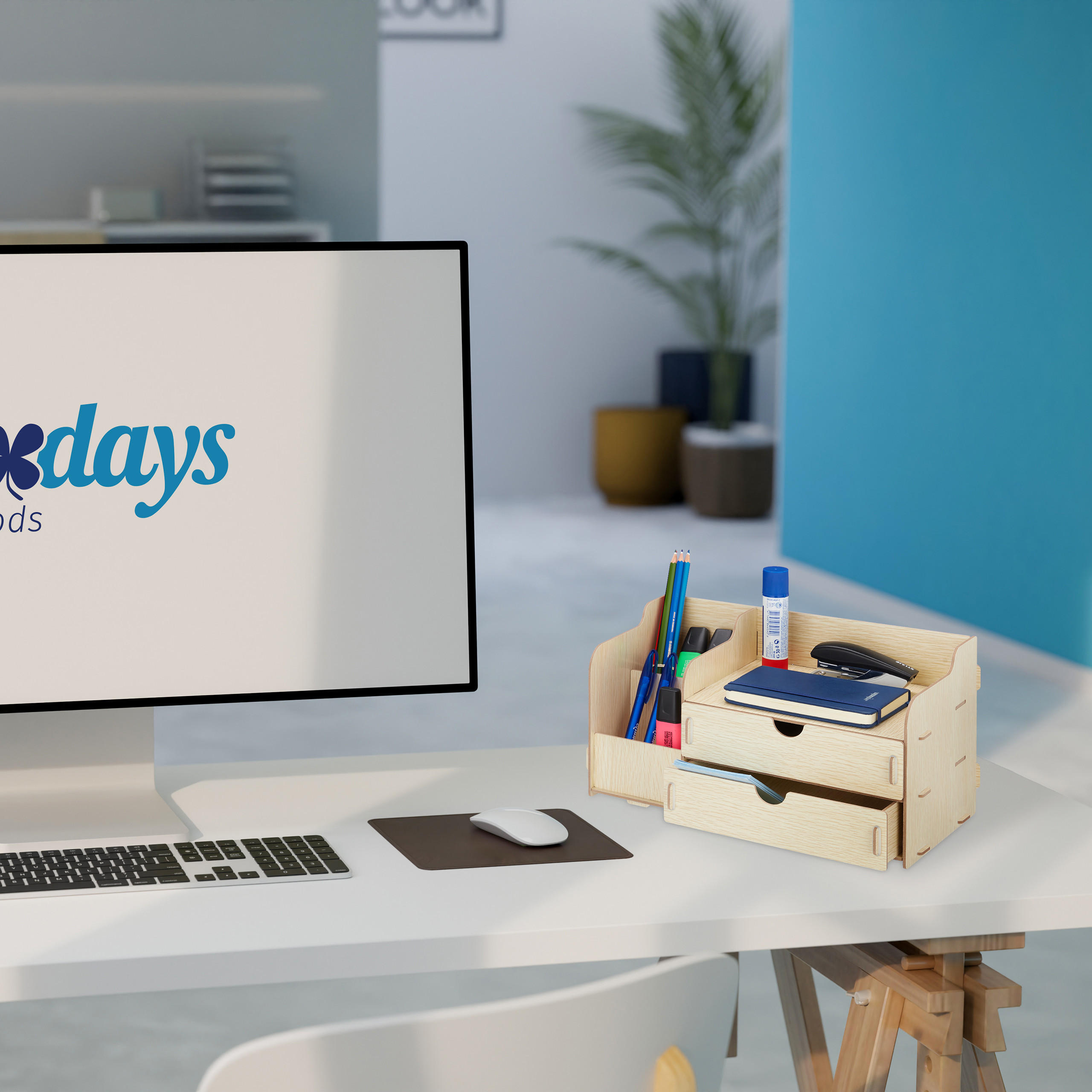 SCHREIBTISCH-ORGANIZER - Hellbraun, Holzwerkstoff (19/33/17cm) - Relaxdays