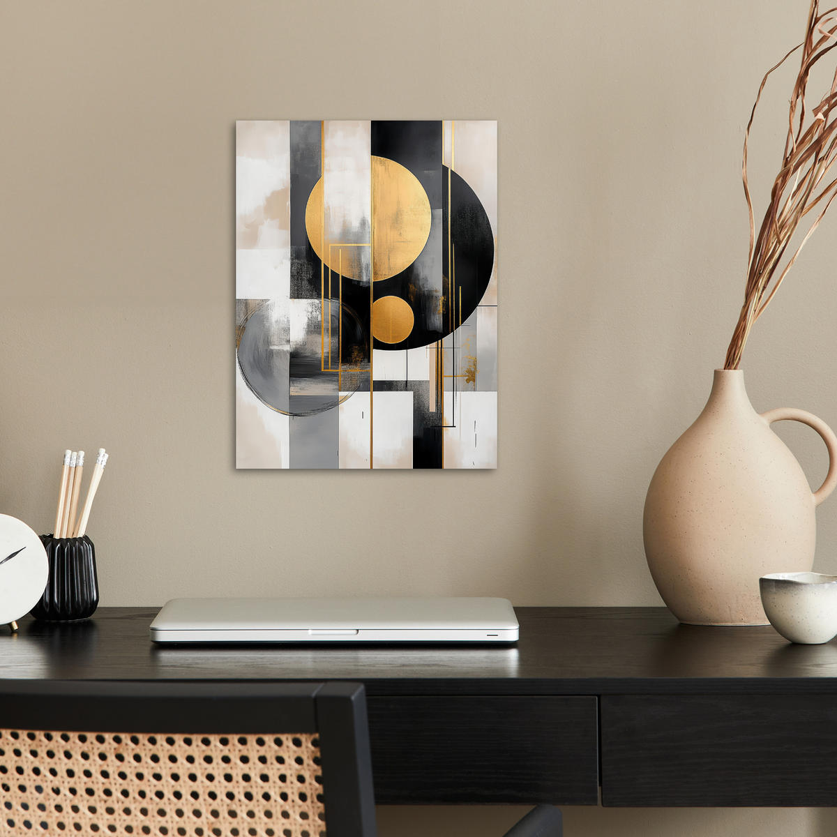 POSTER Abstrakt - Gold - Silber - Formen - Ästhetisch - Modern 30x40 cm - Goldfarben, Papier (30/40/0.1cm) - MuchoWow