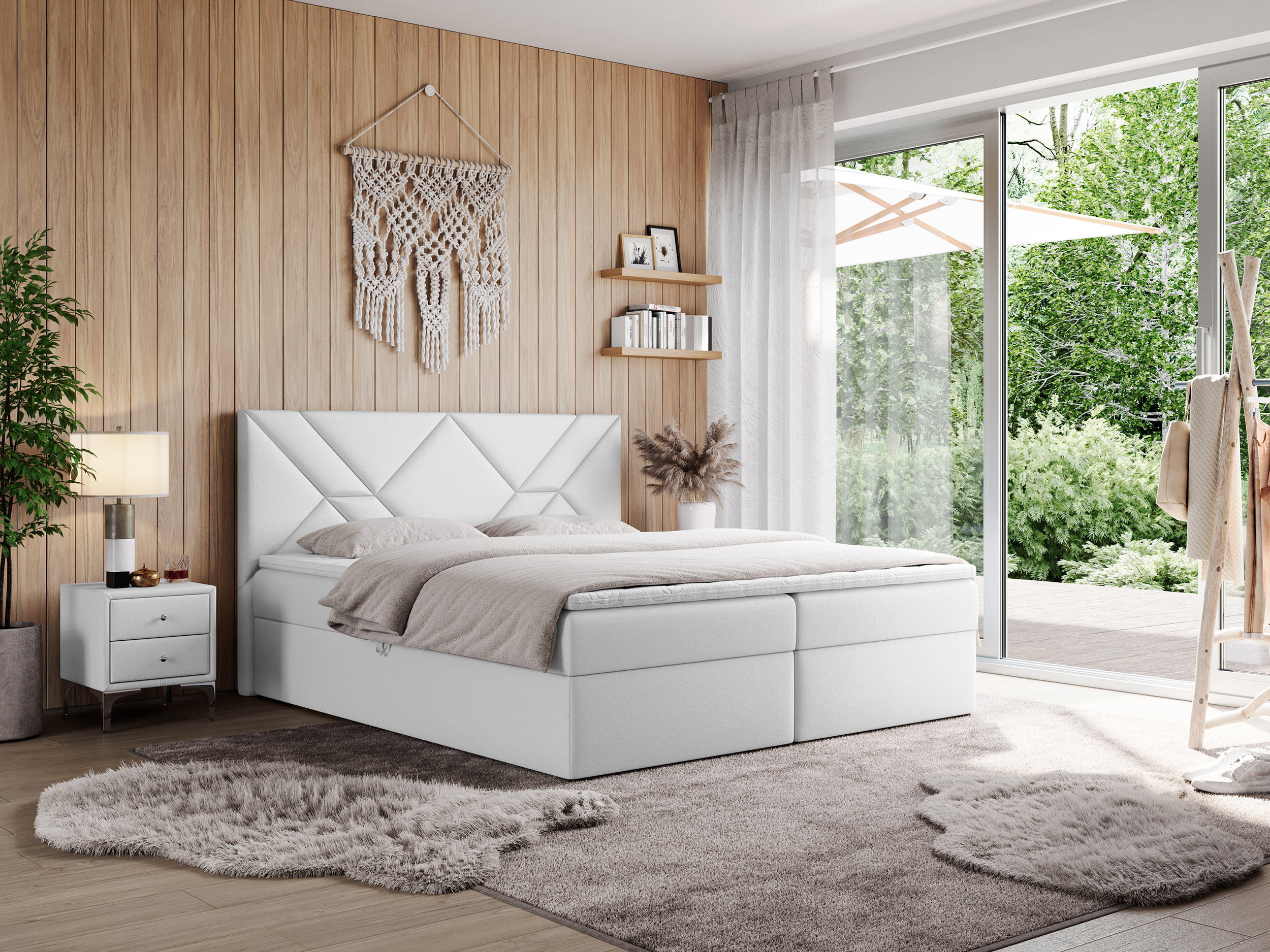 BOXBETT NEOMI 120/200 - Weiß Kunstleder - H3 - Visco - Weiß, Holz/Textil (120/200cm)