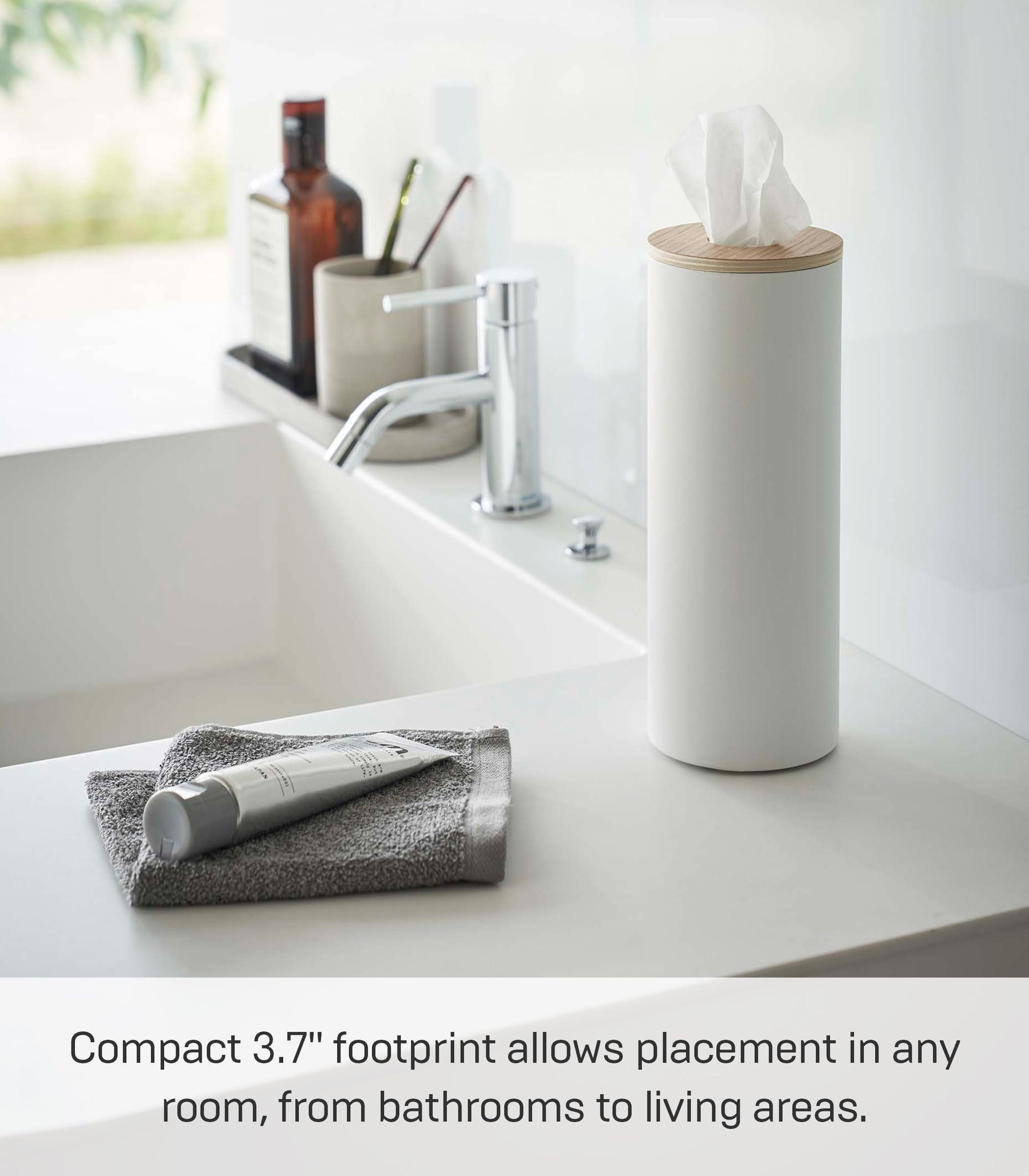 Thumbnail - Yamazaki Kosmetiktuchspender, Braun, Metall, Holz Optik, Rund, 9.19x23.8x9.19 cm, Badaccessoires, Waschplatzzubehör, Kos...