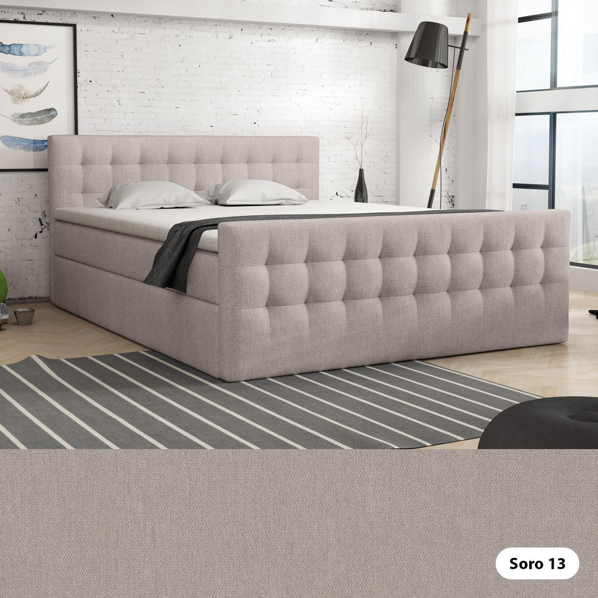 BOXBETT mit Bettkasten Loures Lux 140x200 cm, Hellbeige - Beige, Textil (140/200cm) - Meblito
