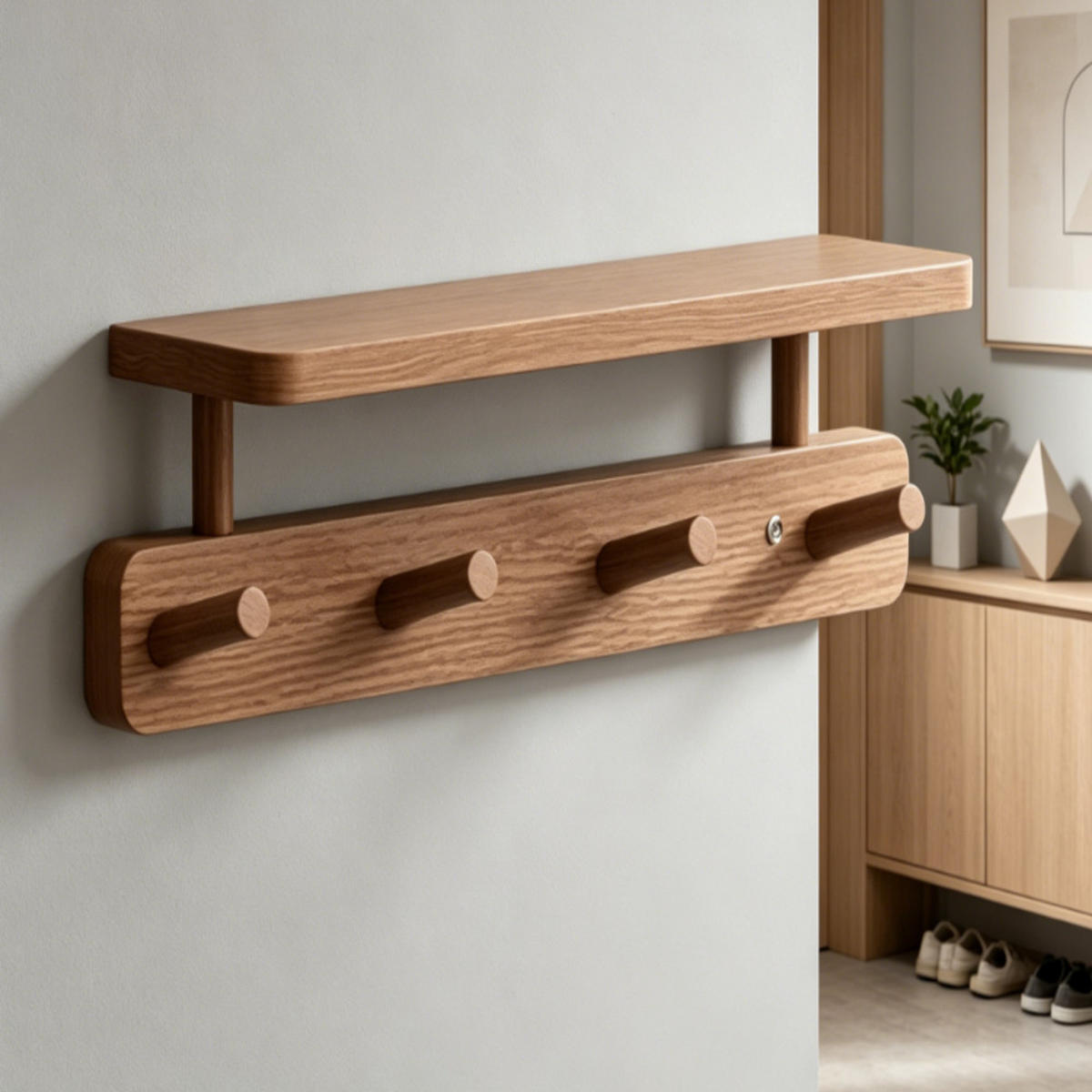 HAKENLEISTE, Holz, Dunkelbraun, Modell mit Ablagefach，33 × 12 × 11 cm - Braun, Holz (12/11/33cm) - Weltevree