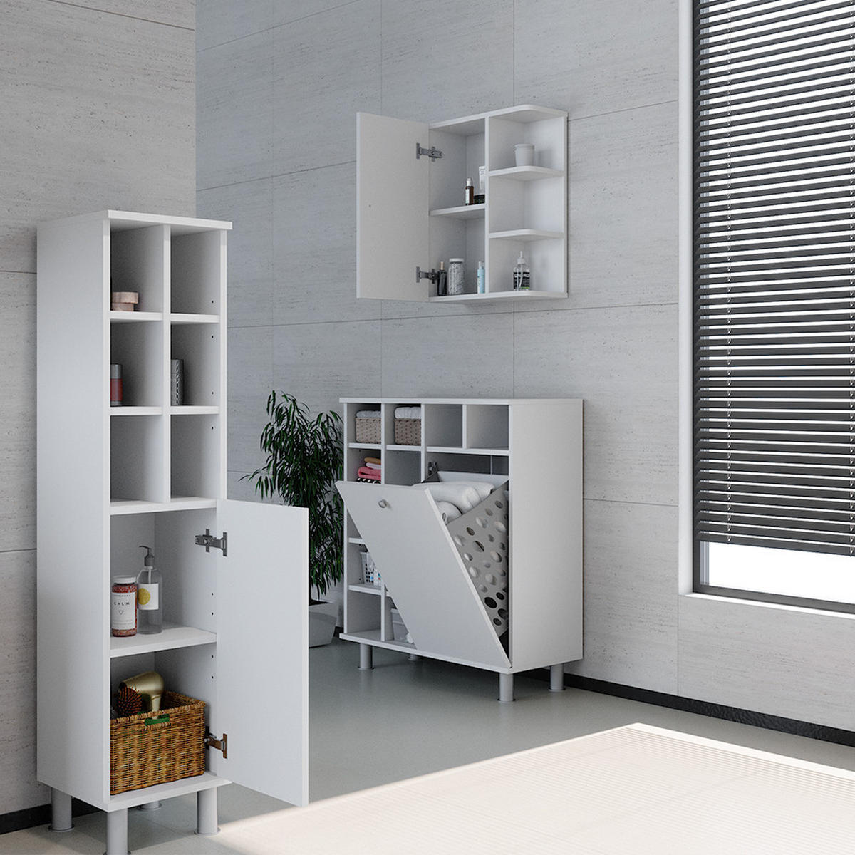 BADSCHRANK Fynn Weiß 78.4 x 91.6 cm - Weiß, Holzwerkstoff (78.4/91.6/34cm) - Vicco