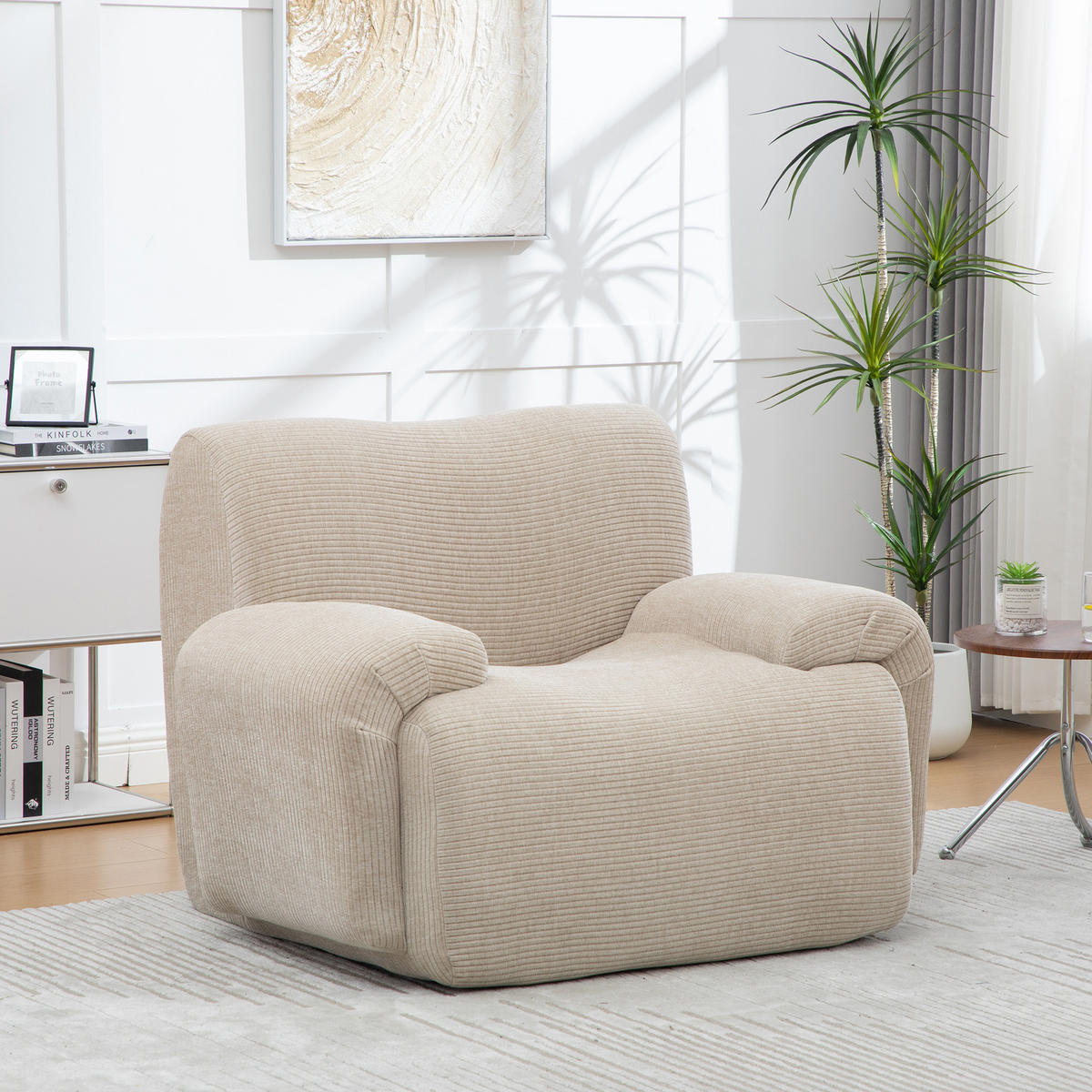 SESSEL DE-35123 mit Hocker Hellkhaki - Sandfarben, Textil (94/78.5/113cm) - ComfortXL