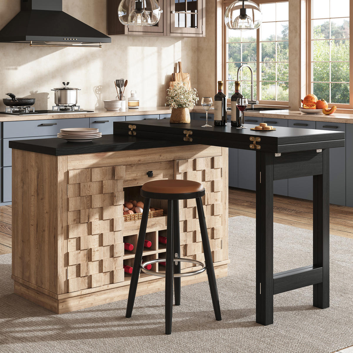 KÜCHENINSEL DE-38580 ausziehbar 120-197 cm 360° drehbar Eiche hell - Naturfarben, Holzwerkstoff (120/74.2/40cm) - ComfortXL