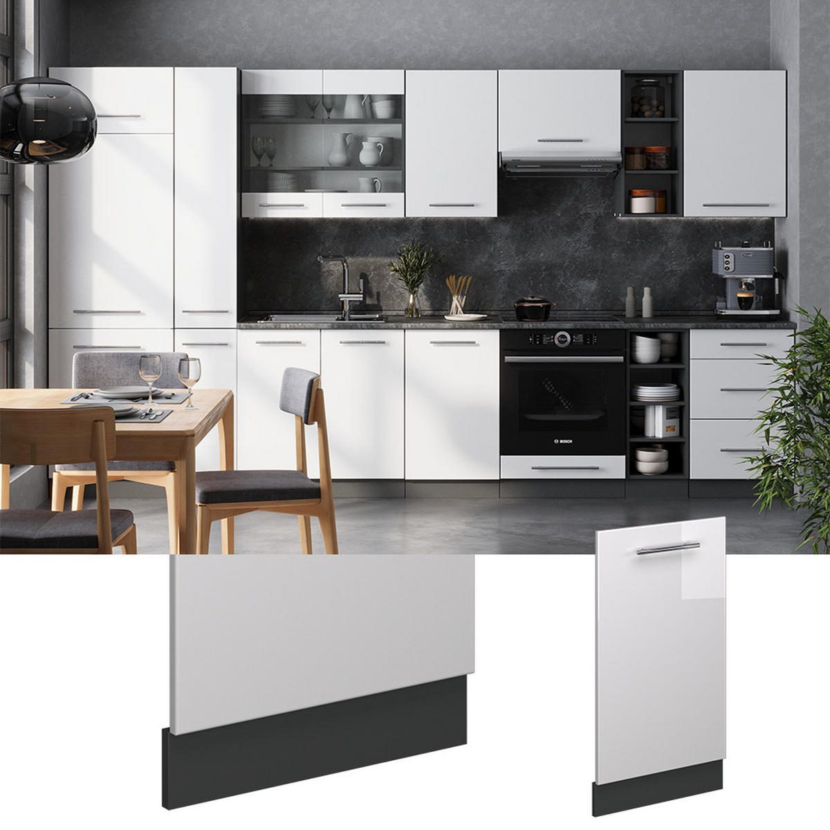 GESCHIRRSPÜLBLENDE Fame-Line Weiß Hochglanz 45 cm , AP Anthrazit - Weiß Hochglanz/Anthrazit, Holzwerkstoff (45/81.8/1.6cm) - Vicco