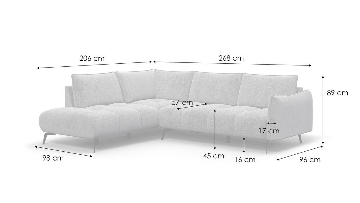 ECKSOFA AERA 5-Sitzer links, ecru - Ecru/Schwarz, Holz/Textil (268/206cm) - Courtois Laville