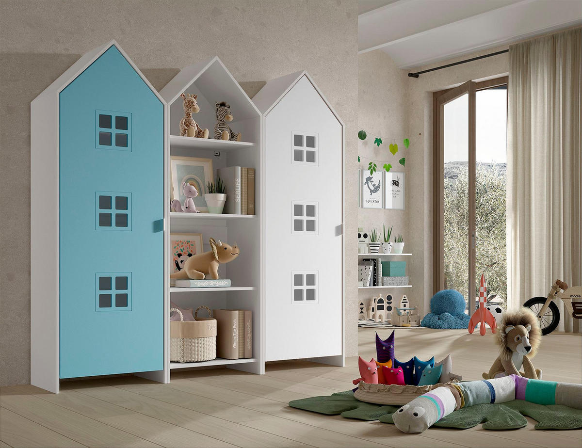 REGALSCHRANK Set Kania 173x37x171 MDF Weiß /Bunt - Blau/Weiß, Holzwerkstoff (173/171/37cm) - 58aufmkessel