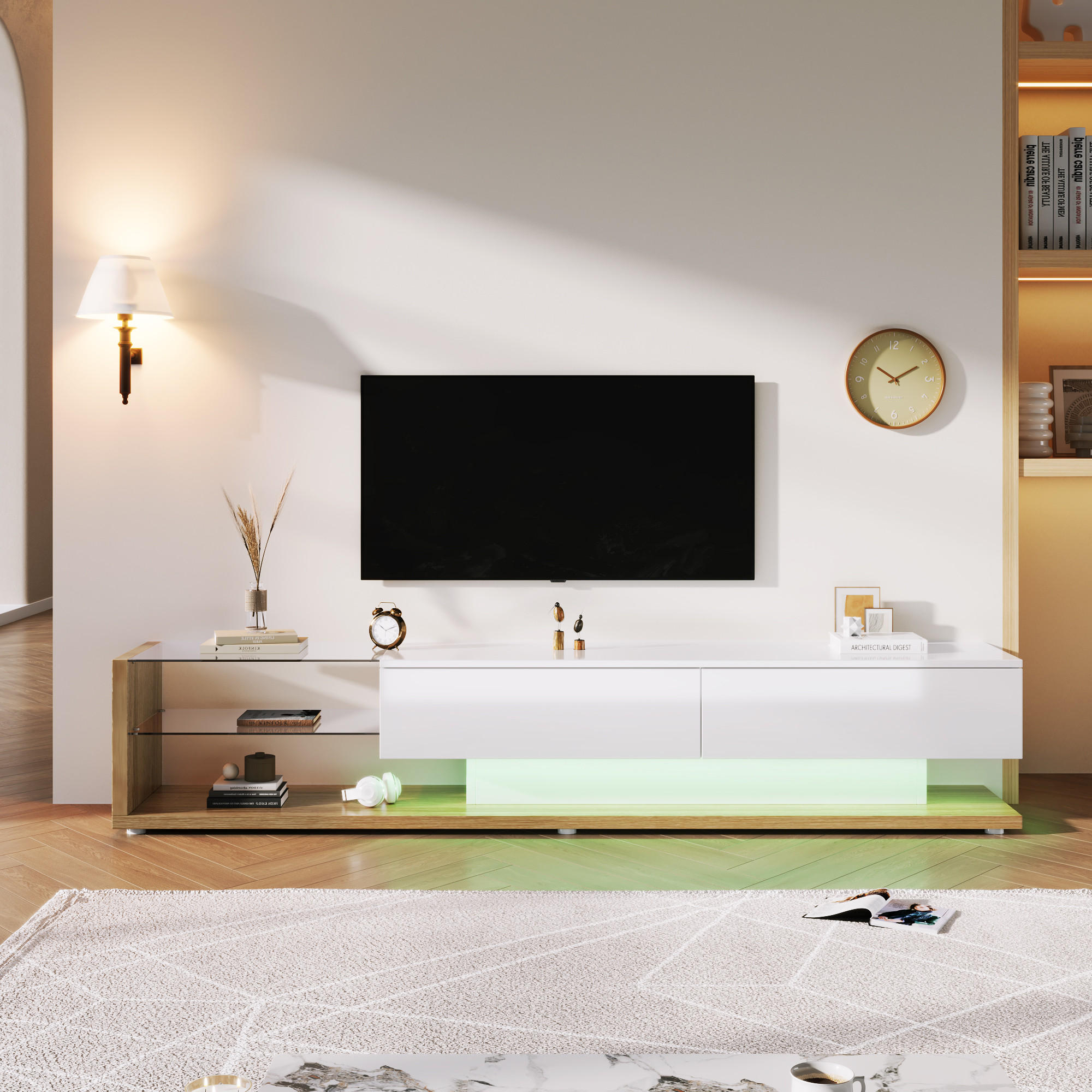 TV-LOWBOARD Hochglanz Holzoptik LED - Weiß, Holzwerkstoff (170/38/36cm) - Fortuna Lai