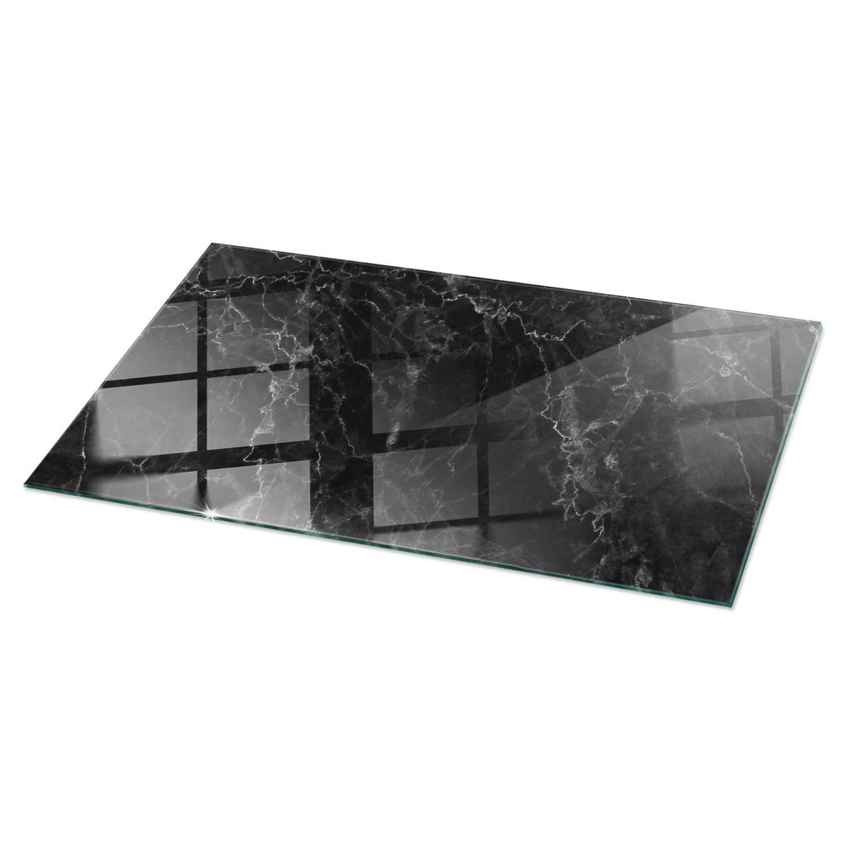 TISCHPLATTE 100x50 cm Marmoriert mit Aderung - Schwarz/Grau, Glas (100/50/0.4cm) - TULUP