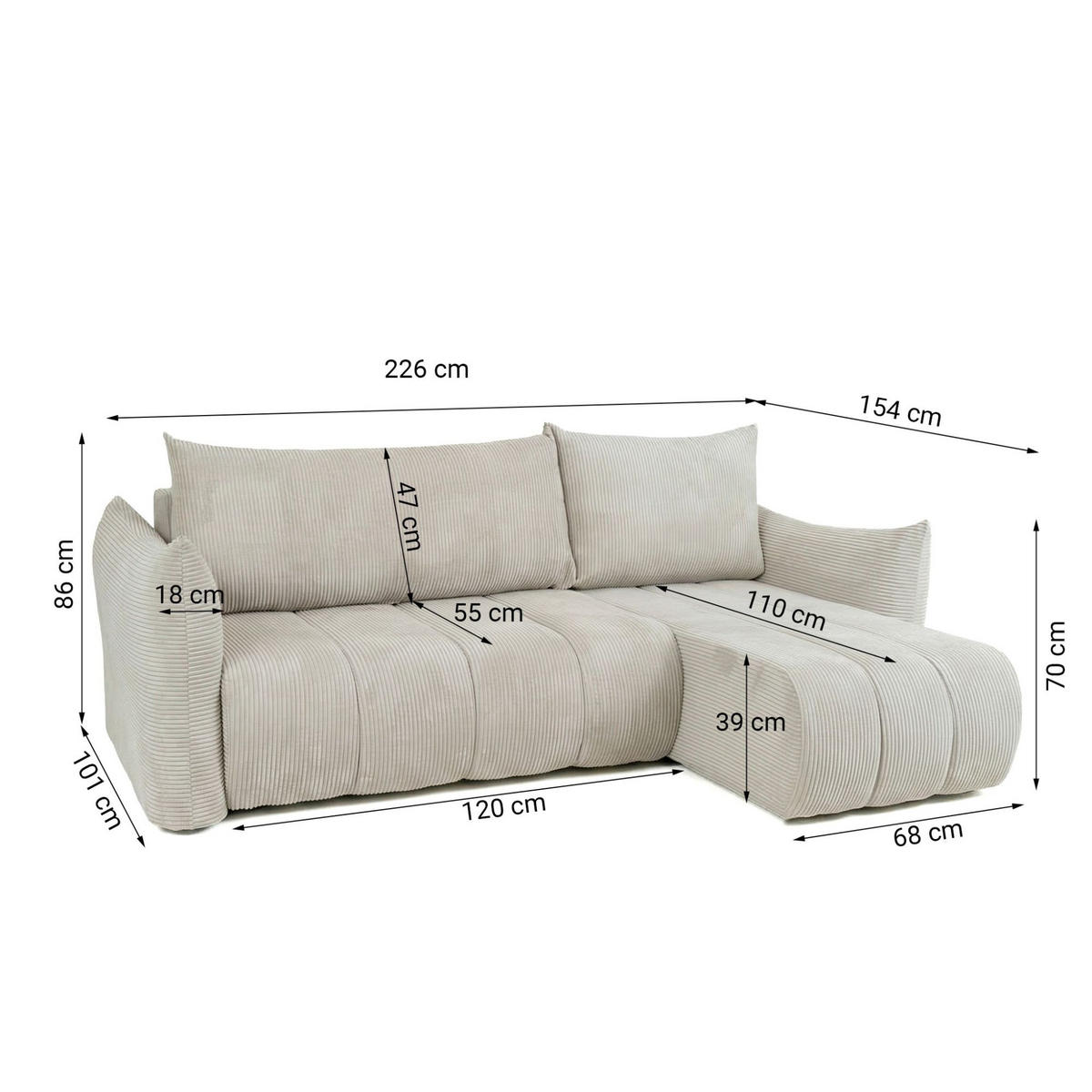 ECKSOFA Ontario Xs Mit Schlaffunktion - Braun, Holzwerkstoff/Textil (226/154cm) - Fun Möbel