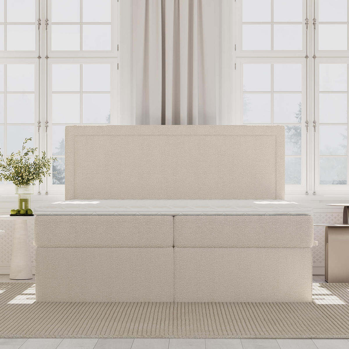 BOXBETT Jodan 140/200 cm Beige im Baloo Stoff - Beige/Schwarz, Holz/Holzwerkstoff (140/200cm) - AltaBeds