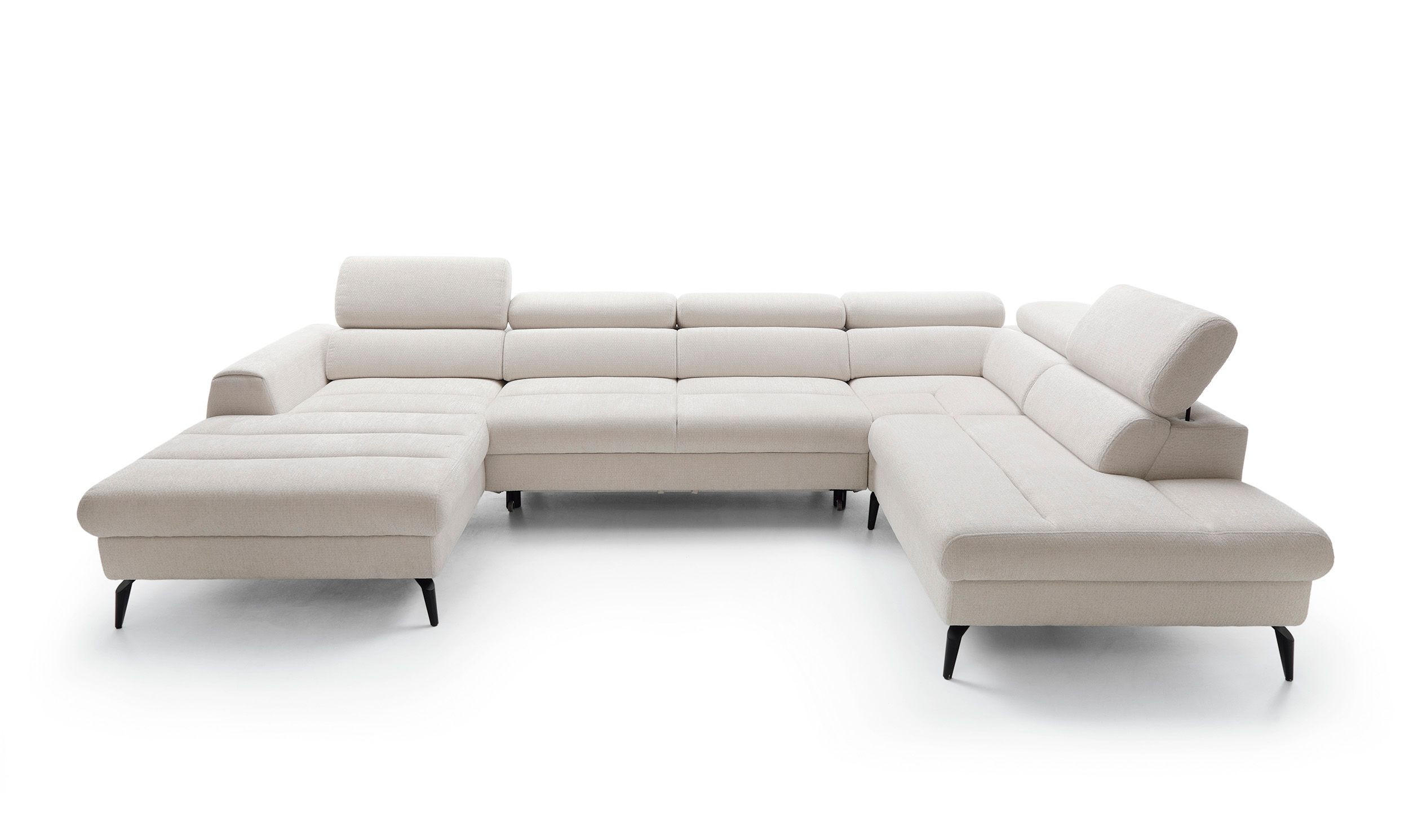 WOHNLANDSCHAFT NOTE Creme Chenille mit Schlaffunktion - Creme, Holz (345/93/257cm) - MASSENO