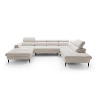 WOHNLANDSCHAFT NOTE Creme Chenille mit Schlaffunktion - Creme, Holz (345/93/257cm) - MASSENO