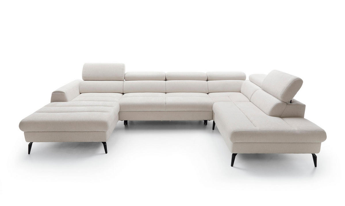 WOHNLANDSCHAFT NOTE Creme Chenille mit Schlaffunktion - Creme, Holz (345/93/257cm) - MASSENO