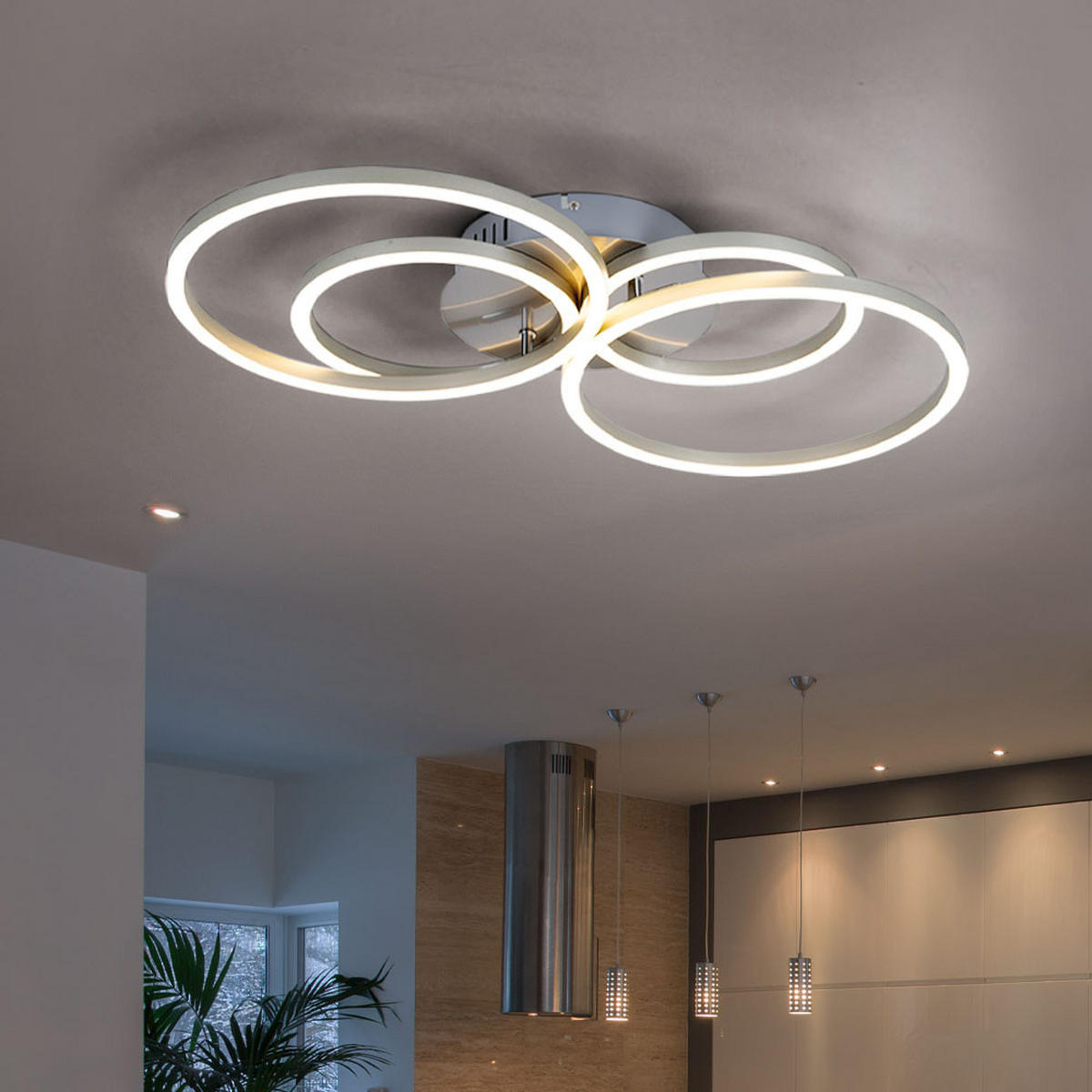 LED DECKENLEUCHTE Metall Silber Ring Design - Silberfarben, Kunststoff/Metall (65.5/40.6/7.5cm) - Globo Lighting