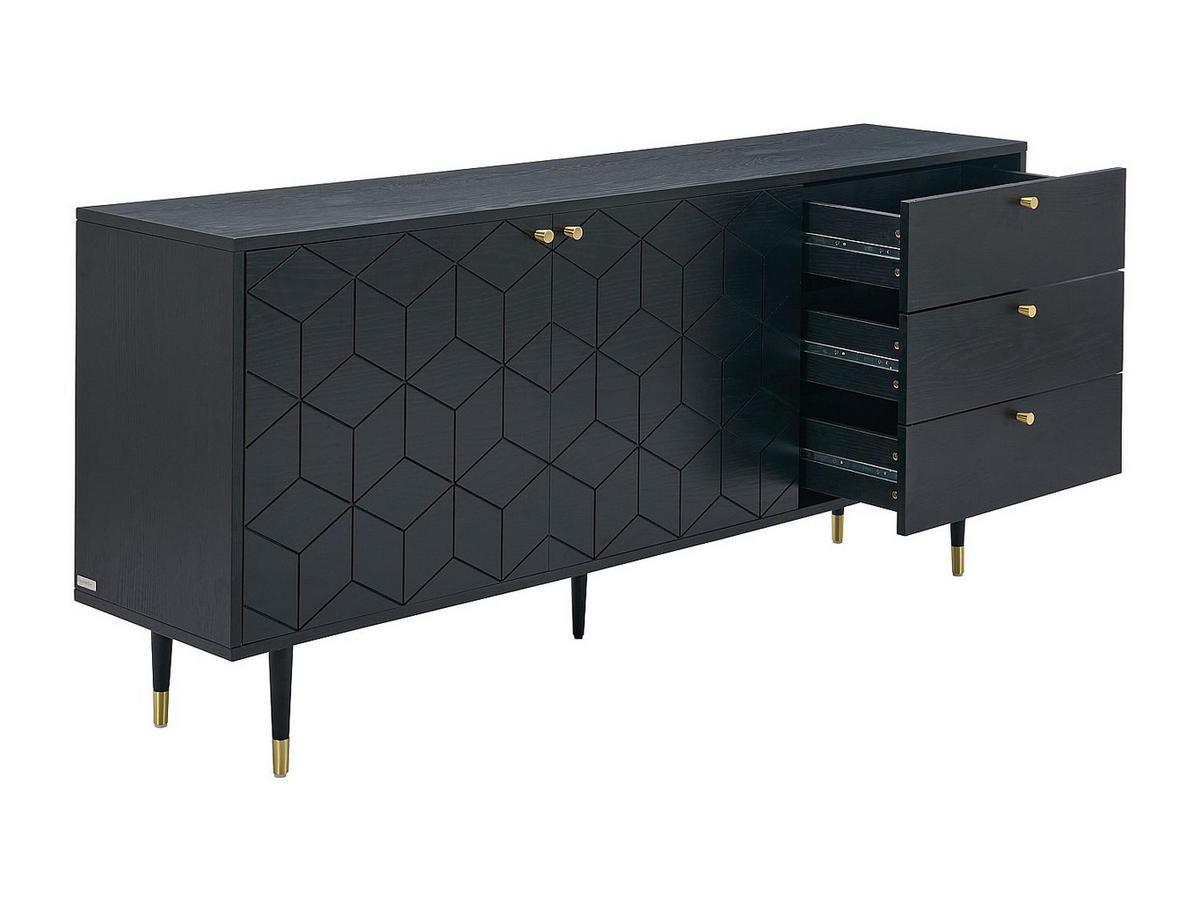 SIDEBOARD mit 2 Türen & 3 Schubladen - Eichenfurnier - Schwarz & Goldfarben - PARIOMA - Schwarz, Holz (180/79/40cm) - Vente-Unique