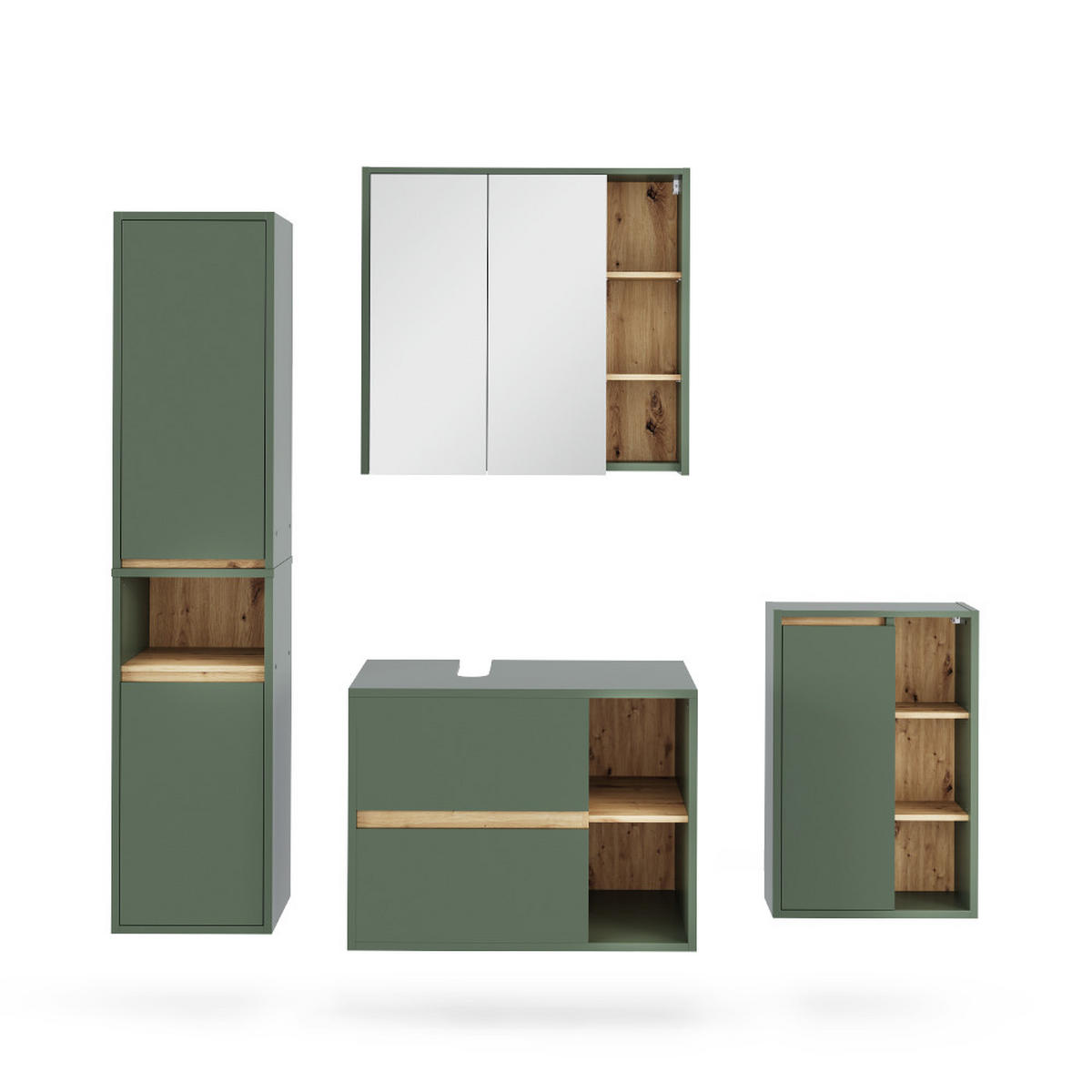 KOUPELNOVÁ SESTAVA NÁBYTKU Viola Zelená/umělecká - dub artisan/zelená barva, kompozitní dřevo (80/60/46cm) - Vicco