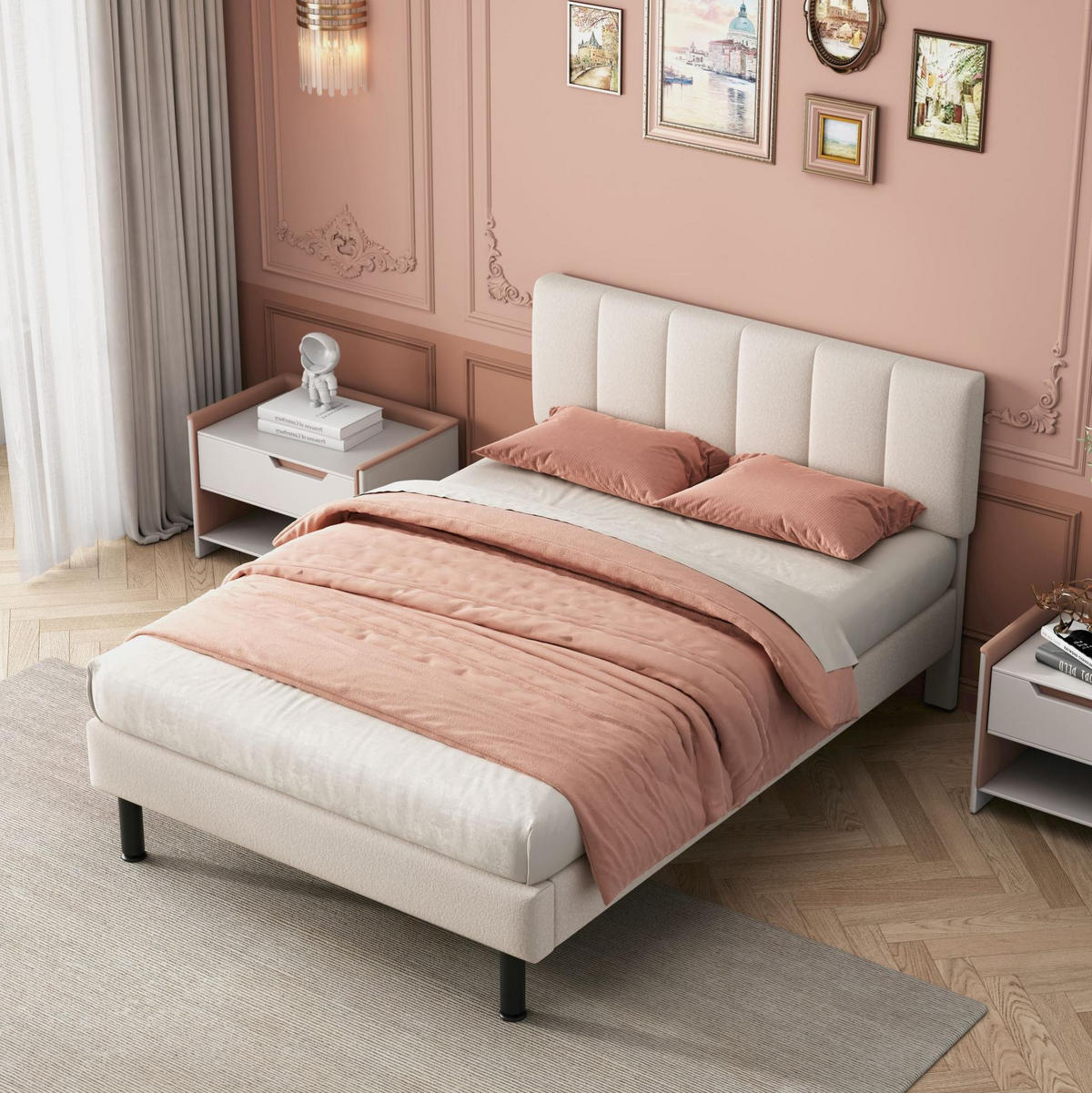 POLSTERBETT aus Sherpa 140x190 cm in Beige mit Lattenrost - Beige, Textil (140/190cm) - Modfu