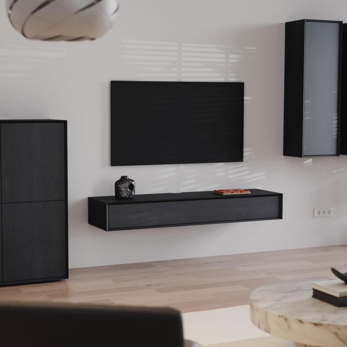 SIDEBOARD mit 1 Klappe 22/160/43 cm - Schwarz, Holzwerkstoff (160/22/43cm) - Calicosy