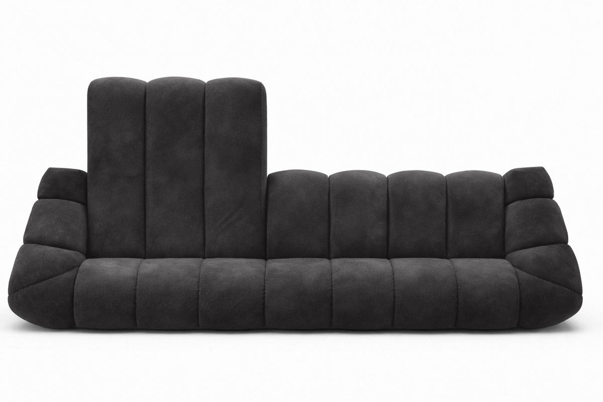 ECKSOFA Modulare L-Form, Veloursstoff Bluvel, Schwarz, Links, CROISSANT XL - Schwarz, Holz (340/190cm) - Kaiser Möbel