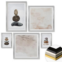 WANDBILDER 5er Set - 50x50 cm & 20x30 cm & 40x60 cm Silberner Rahmen - Steinstapel-Boho-Malerei - Silberfarben, Kunststoff (40/60cm) - ArtPrintCave