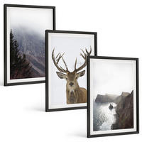 BILDER SET 3er Set - 40x60 cm Schwarzer Rahmen - Berglandschaft mit Hirschen - Schwarz, Kunststoff (40/60cm) - TULUP
