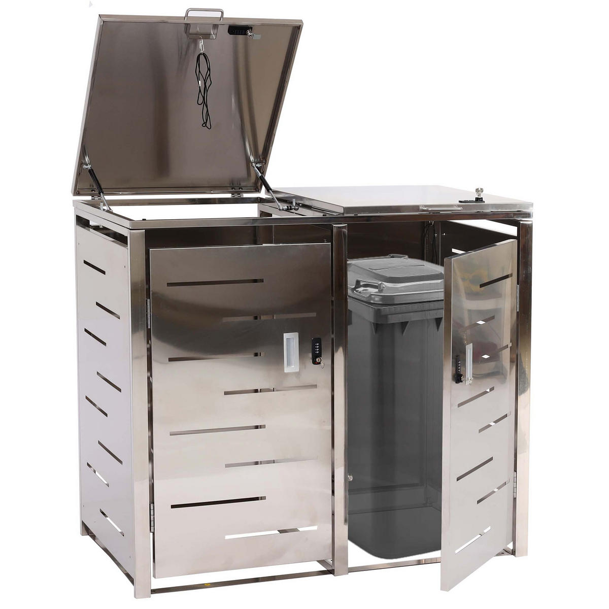 MÜLLTONNENBOX 2er 103x115x63cm erweiterbar Edelstahl 38kg - Silberfarben, Metall (115/103/63cm) - PROREGAL