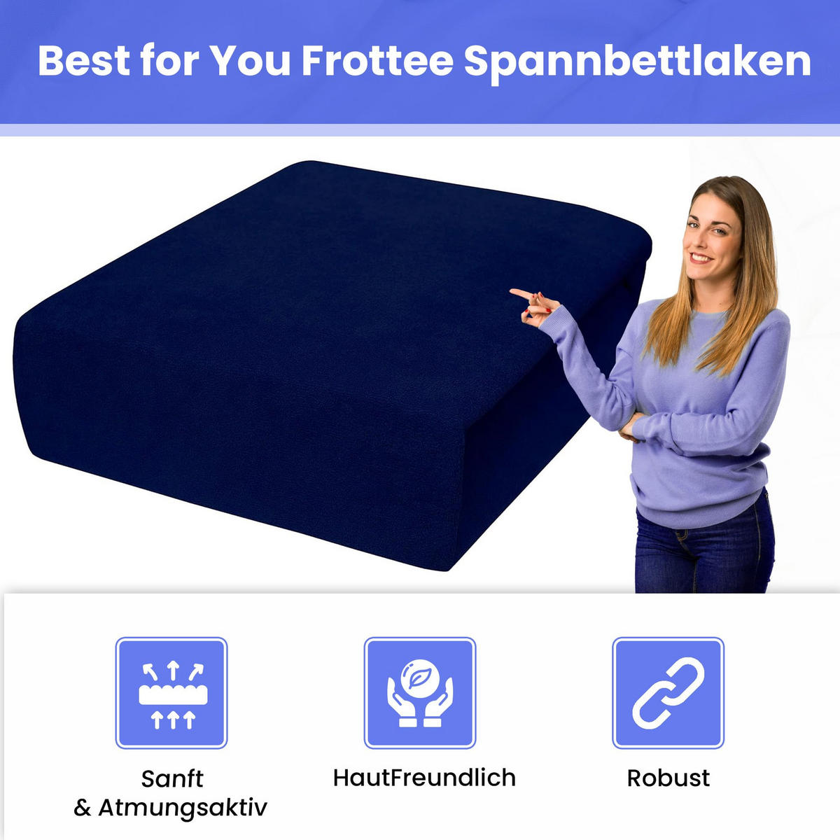 SPANNBETTLAKEN 160/200 cm, Frottee Elastisch 100 % Baumwolle Marinenblau - Blau, Textil (160/200cm) - Best For Home