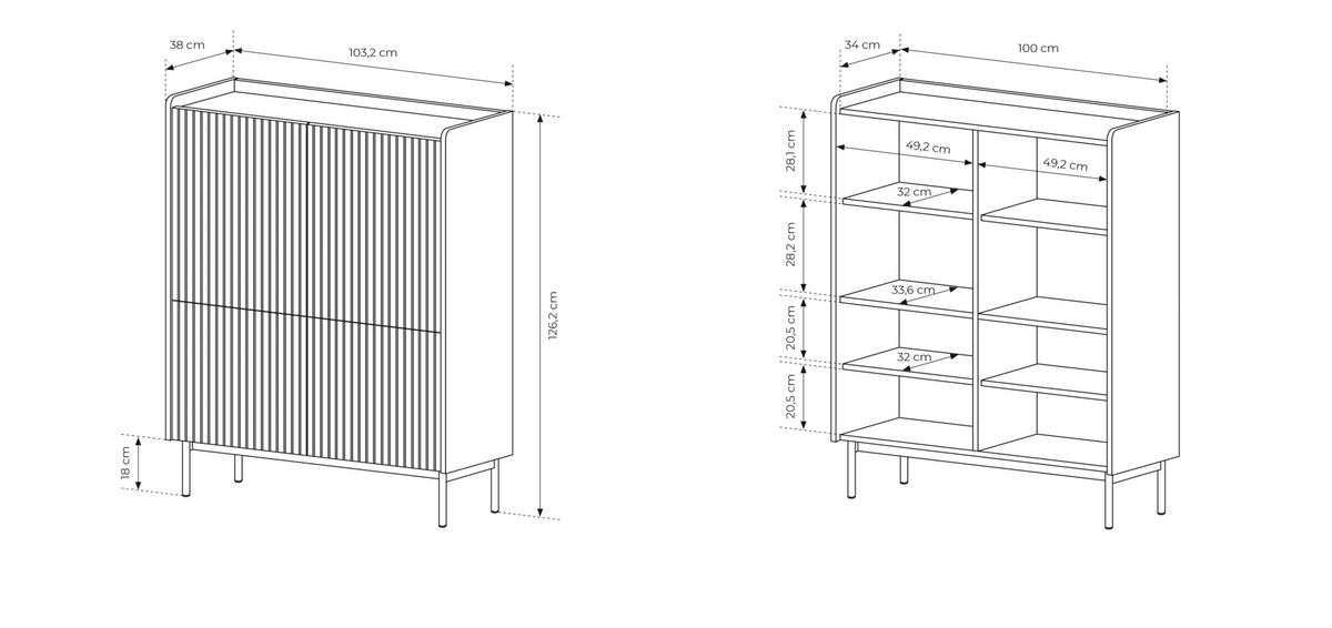 HIGHBOARD Nolle in Beige & Scandi Eiche 103/126/38 cm - Sandfarben/Beige, Holzwerkstoff/Metall (103.2/126.2/38cm) - WFL GROUP