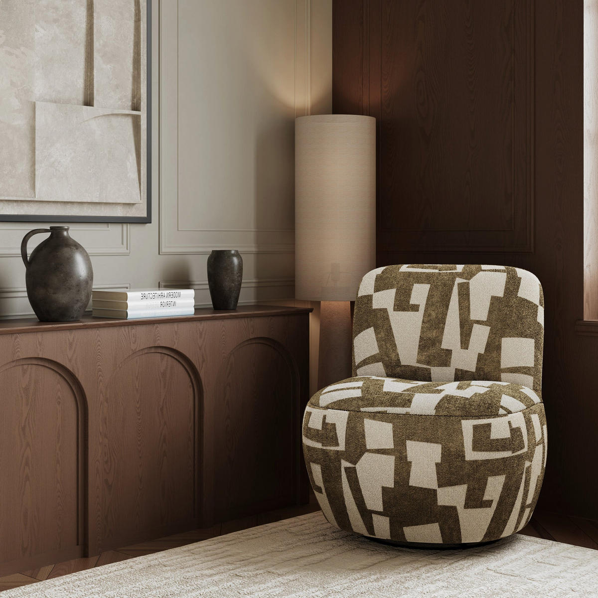 SESSEL Gemusterter texturierter Stoff Khakigrün 64cm - Grün, Textil (65/72/71cm) - Sia Home
